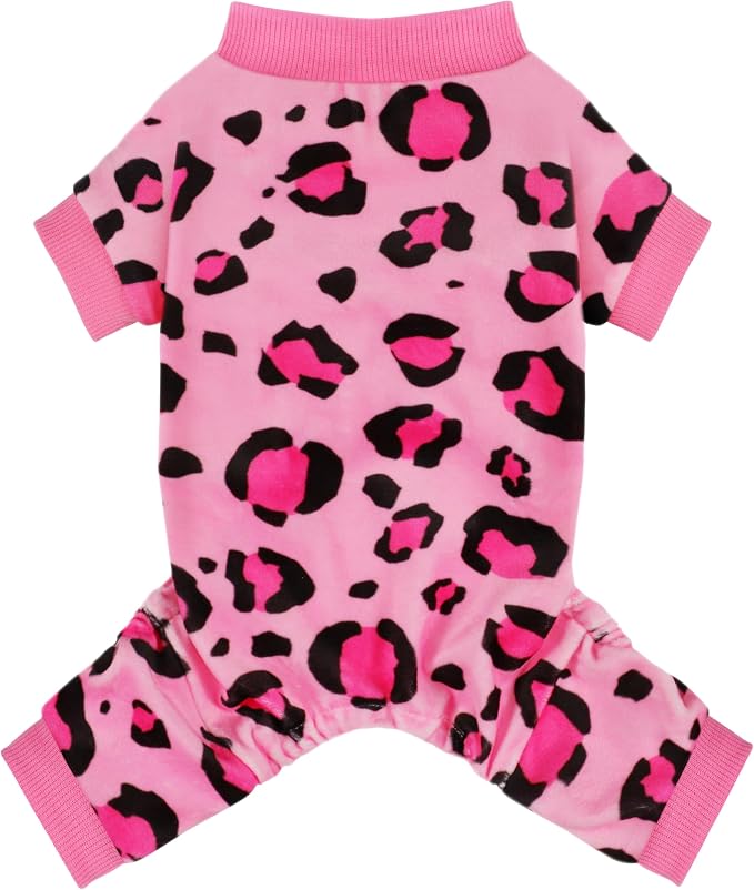 Dog Pajamas Onesie: Comfortable Four-Legged Apparel for Small, Medium, & Large Dogs, Polyester Material for Comfort, Wrinkle Resistance, Moisture Wicking, and Stretchiness Pink Leopard XL