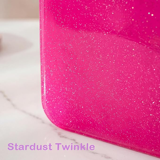 RSRSLEII Stardust Twinkle Jelly Travel Makeup & Toiletry Bag, Waterproof PVC Cosmetic Bag/Case for Women，Zipper SPF Beach Bag for Sunscreen Skincare and Daily Essentials (02Hot Pink)