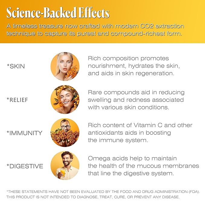 Sea Buckthorn Oil - 1 fl oz Cold-Pressed Sea Buckthorn Berry Oil - Seabuckthorn for Face, Hair, Body & Supplement