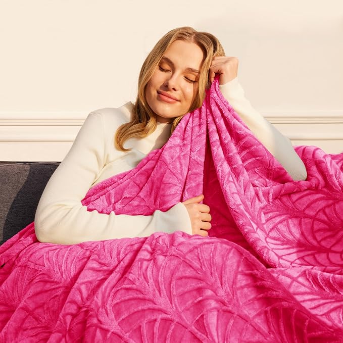 Whale Flotilla Soft Flannel Fleece Throw Blanket for Couch, Hot Pink | Cozy Lightweight Breathable Velvet Sofa Throws, Plush Fluffy Vintage Pattern Decorative Blanket for Bed, All Season, 50"x60"