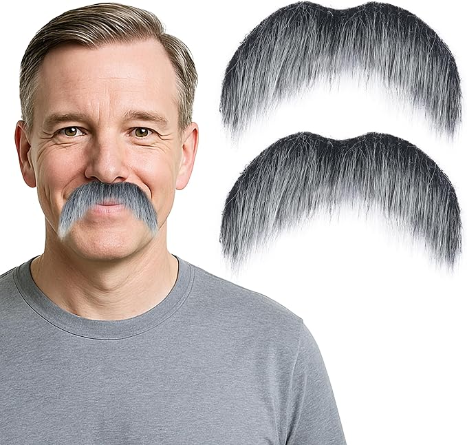 2Pcs Men Fake Mustache Realistic Mustaches Fake Facial Hair Beard for Cosplay Costume Halloween Parties