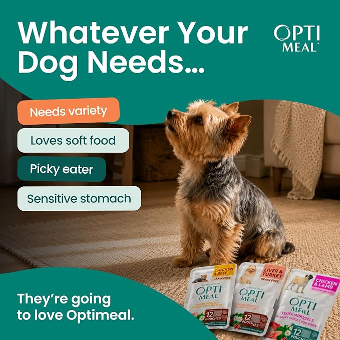 Optimeal Wet Dog Food Small Breed Variety Pack - Grain Free Recipe High Protein Tender Morsels in Aspic Made with Natural Ingredients for Adult Dogs, Premium Nutrition Pouches - 3oz Pouch (Pack of 12)