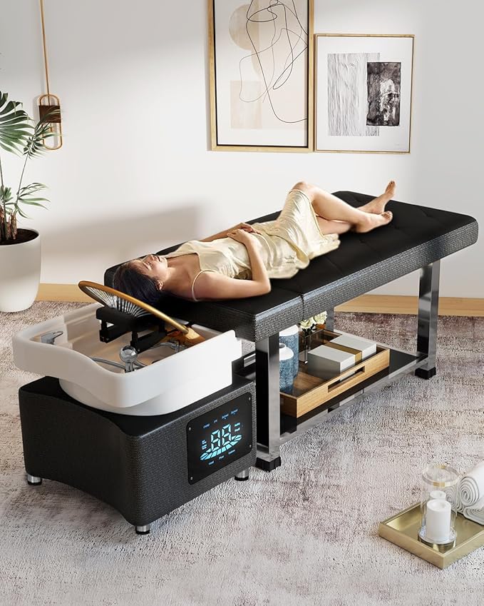 Artist hand Head Spa Bed, Hair Washing, Shampoo Massage Bed with Water Cycle Salon Equipment for Beauty Head Spa, Constant Temperature System (Silver)