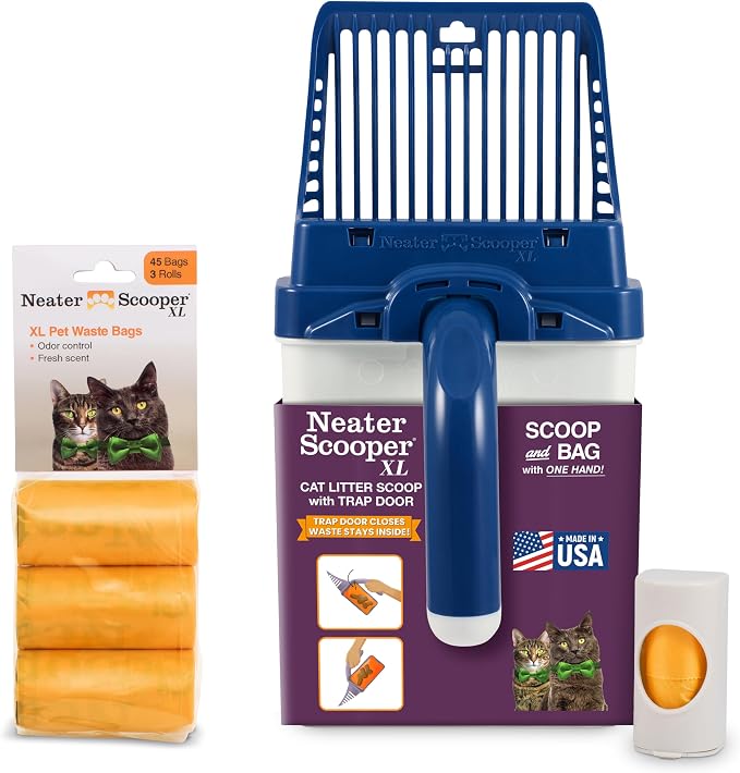 Neater Pet Brands Neater Scooper XL Cat Litter Scoop, 60 Refill Bags – Extra-Large Capacity Mess-Free Cat Litter Scooper with Bag for Large & Multiple Cats, Spill-Proof Litter Box Scooper with Holder