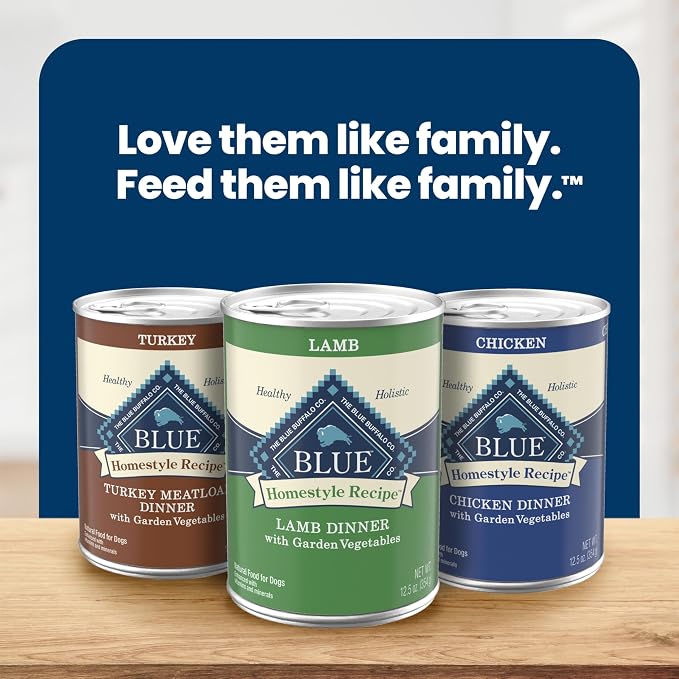 Blue Buffalo Homestyle Recipe Variety Pack Wet Dog Food, 12.5 oz, 6 ct | Turkey & Lamb Dinner (3 of Each), No Chicken By-Product, Corn, Wheat, or Soy