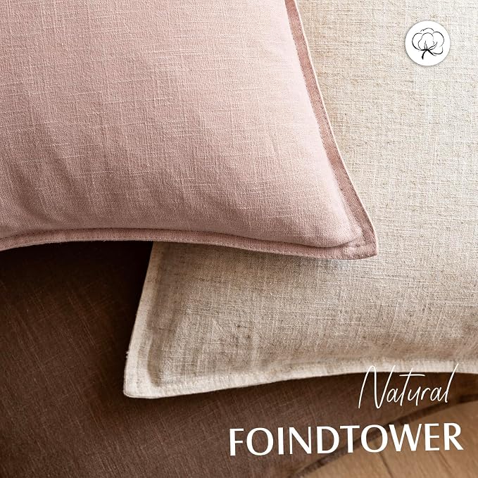 Foindtower Pack of 2, Decorative Linen Solid Throw Pillow Covers Soft Accent Cushion Case Boho Farmhouse Pillowcase for Bed Chair Couch Sofa Bedroom Living Room Home Decor 26 x 26 Inch Light Pink