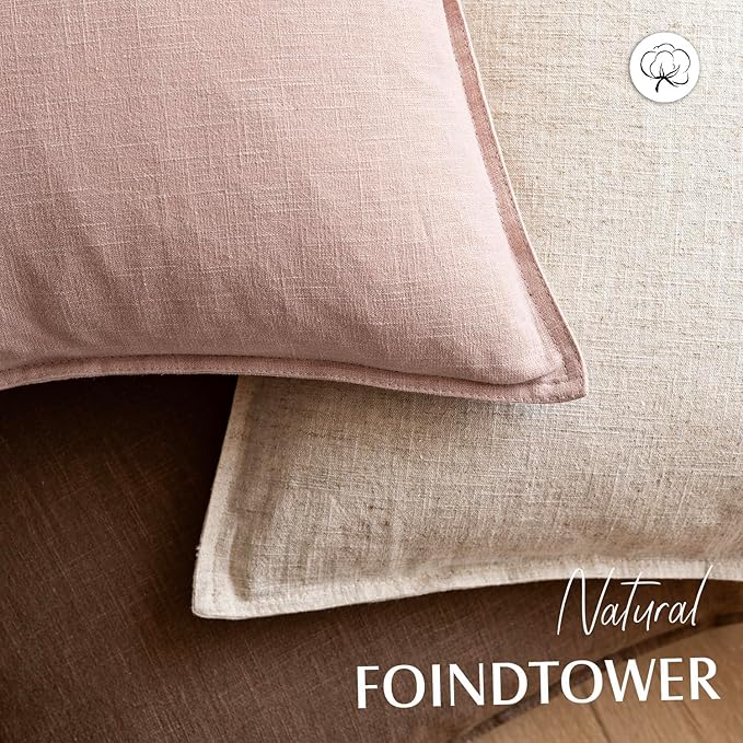 Foindtower Pack of 2, Decorative Linen Solid Throw Pillow Covers Soft Accent Cushion Case Boho Farmhouse Pillowcase for Bed Chair Couch Sofa Bedroom Living Room Home Decor 16 x 16 Inch Light Pink