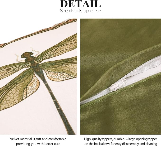 Designer French Velvet Throw Pillow Cover,20"x12" Set of 2-Grace C | Pillow Cover,Concealed Zipper Design,Dragonfly Pattern,Sofas,Bedroom,Living Room,Lounge Chairs,All Season Home Decor