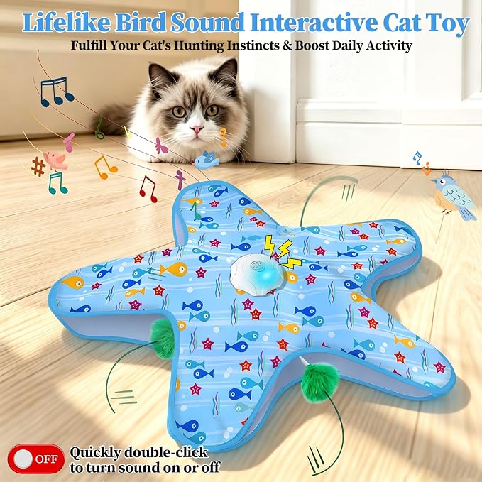 Motion Activated Interactive Cat Toy, Automatic Hide and Seek with Moving Feather, Animal Chirps, 3 Modes Auto Sleep, USB Rechargeable Enrichment Toy for Indoor Cats & Kittens