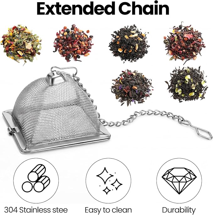 Zopeal 9 Pcs Tea Infuser Stainless Steel Strainer with Extended Chain Hook and Saucer Loose Leaf Steeper Fine Mesh Ball Tea Filter for Brew Spices Seasonings Fits Cup Mug Bottle (Pyramid)