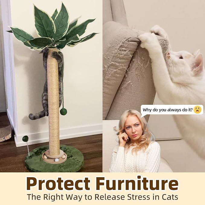 Fantasreen Cat Scratching Post 33'' Tall with Toy, Self Groomer for Indoor Cats