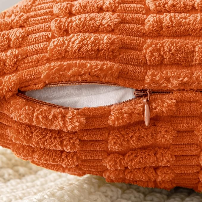 MIULEE Euro Sham Fall Corduroy Decorative Throw Pillow Covers 22x22 Orange | Pack of 2 Soft Boho Striped Pillow Covers Modern Farmhouse Autumn Home Decor For Sofa Living Room Couch Bed
