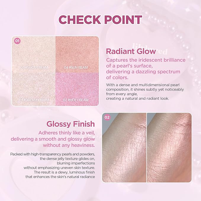 lilybyred Luv Beam Glow Veil | Korean Heart-Shaped Highlighter, Illuminating Shimmer, Radiant Glow, Silky Powder Texture, Buildable & Blendable, Lightweight & Long-Lasting, 0.11 oz. (02 Holy Beam)