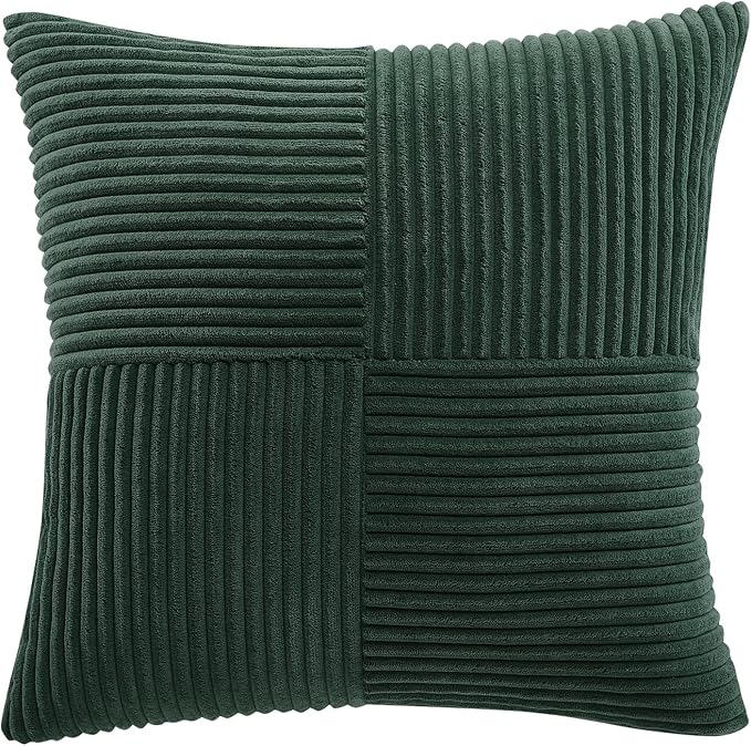 Fancy Homi Dark Green Decorative Throw Pillow Covers 24x24 Inch for Bedroom Couch Bed, Boho Farmhouse Forest Green Home Decor, Soft Corss Corduroy Patchwork Textured Cushion Case