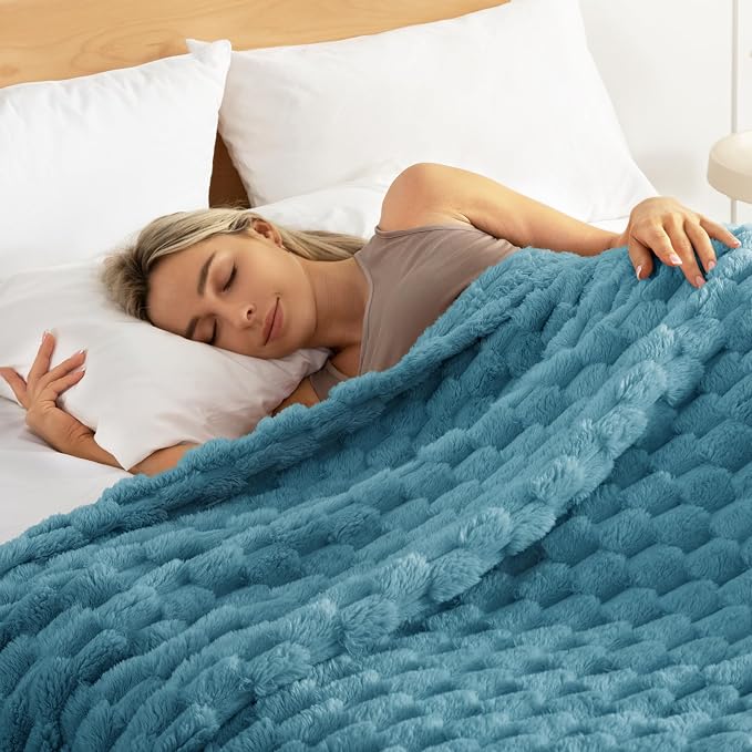 Whale Flotilla Soft Fleece Queen Size Bed Blanket 3D Jacquard, Slate Blue | Lightweight Breathable Coverlet Bedspread for All Seasons, Super Cozy Plush Fluffy Fuzzy Decorative Blanket for Bed, 90"x90"