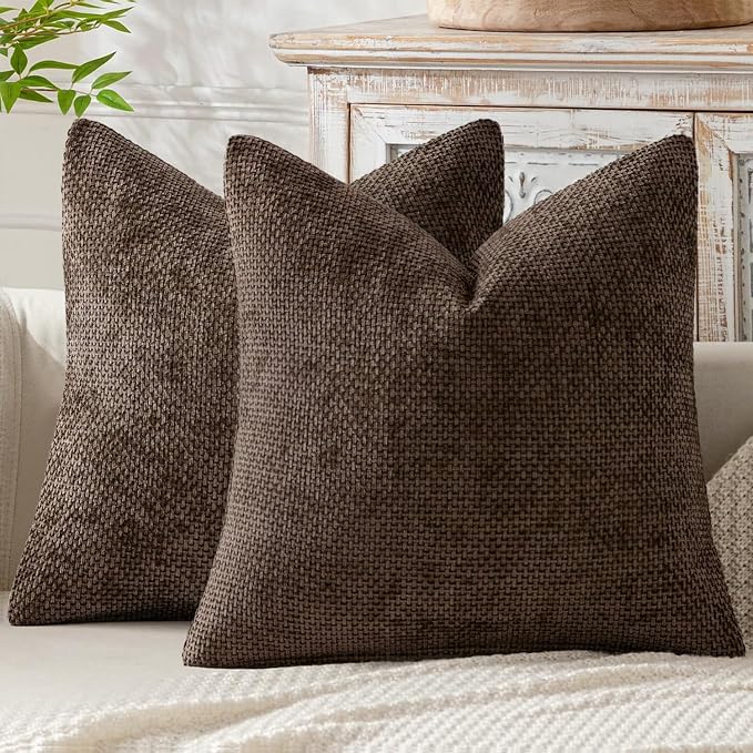 MIULEE Decorative Couch Throw Pillow Covers 20x20 Inch Dark Brown 2 Pack | Modern Boho Accent, Soft Chenille Pillow Covers, Farmhouse Cushion Cases for Home Decor Bed Sofa Living Room