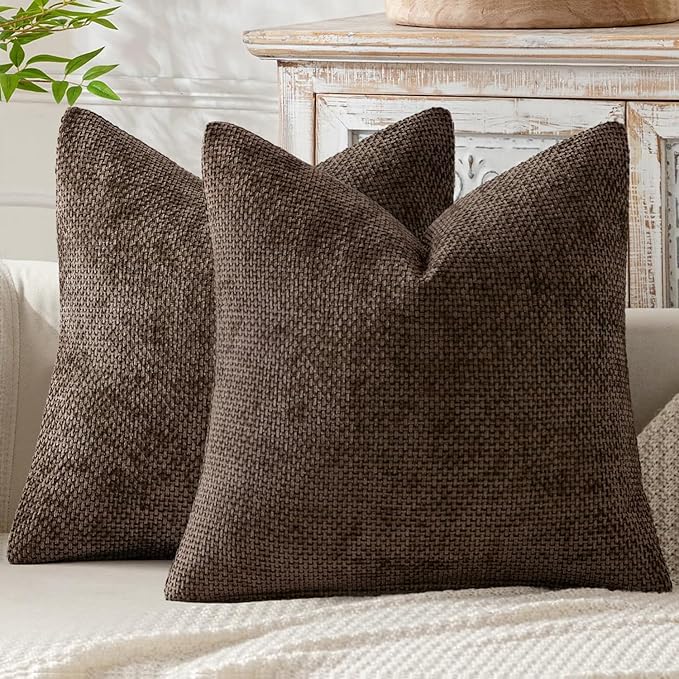 MIULEE Decorative Couch Throw Pillow Covers 18x18 Inch Dark Brown 2 Pack | Modern Boho Accent, Soft Chenille Pillow Covers, Farmhouse Cushion Cases for Home Decor Bed Sofa Living Room