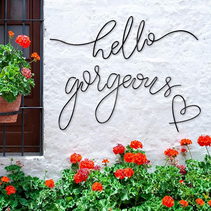 Hicarer Metal Hello Gorgeous Wall Art Minimalist Wall Decor,Black,Classic | for Bedroom Bathroom Living Room Dressing Room Salon Vanity Office Home Decoration, Easy to Install