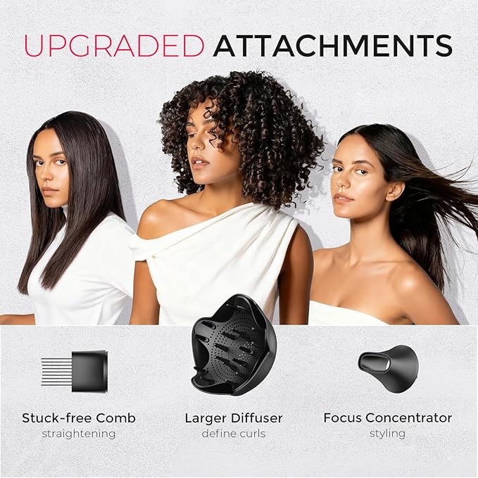 TYMO Diffuser Hair Dryer Blow Dryer - 300 Million Ionic Hairdryer with Diffuser & Comb Attachment for Curly Hair, Professional Blowdryer for Women, Cool Air Button, Small Travel Lightweight, Black