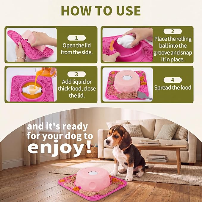 Pezluxe Slow Feeder Dog Bowls & Lick Mat,Dog Licking Bowl with Rolling Ball