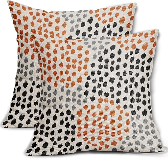 Black Orange Pillow Covers 20x20 Set of 2 Fall Colored Art Dot Decorative Throw Pillows Trendy Print Outdoor Pillowcase Holiday Halloween Cushion Cover Linen Pillow Case Decor for Sofa Couch Bed