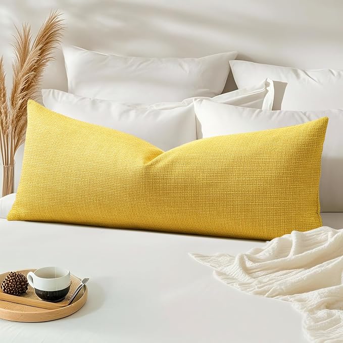 OTOSTAR Linen Throw Pillow Cover Set of 1 Decorative Long Lumbar Pillowcase Rectangle Cushion Cover 14x36 Inch for Home Decor Sofa Bedroom Car 35 x 90CM Yellow