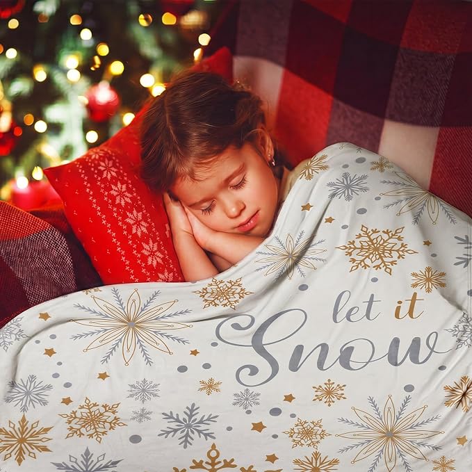 60 x 80 Inch Christmas Let It Snow Plush Throw Blanket Winter | Soft Flannel with Snowflake Let It Snow Design, Cozy Fleece for Sofa Bed Couch, Holiday Winter Home Decor Gift Idea