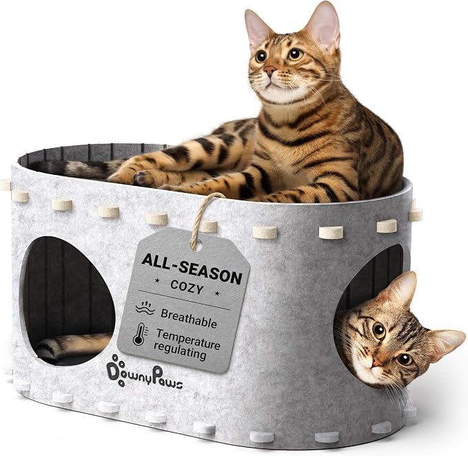 DownyPaws Cat House for Indoor Cats, Cube Castle Cat Bed Cave, Marble | Cat Hideaway Enclosed Bed,Cave Hideout Fort,Kitten Peekaboo Hut for Cats,Hide Box Bed for Large Cat Up to 22 Lbs