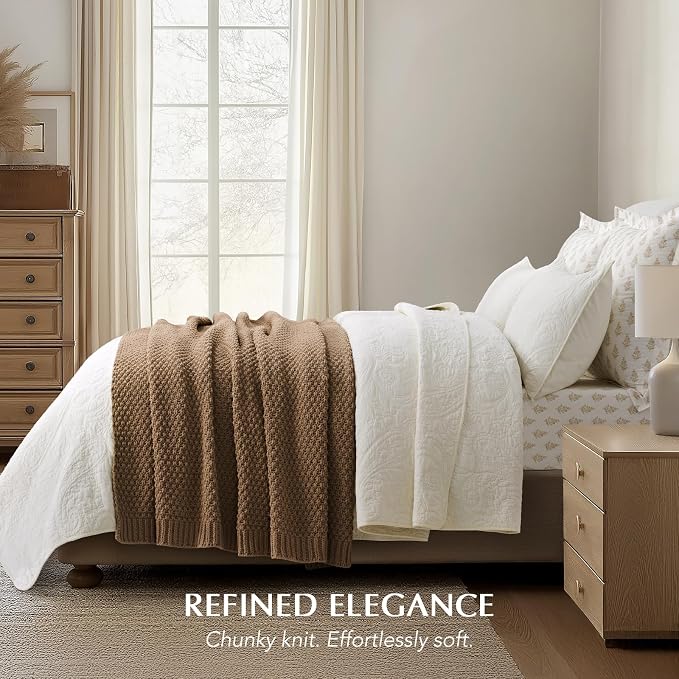 EVERGRACEHOME Chunky Chenille Knit Throw Blanket, 60 x 80, Camel Brown | Sculpted Moss Stitch, Chic Modern Farmhouse, All-Season Warmth, OEKO-TEX® Certified, Elegant Blanket for Couch, Bed, Sofa