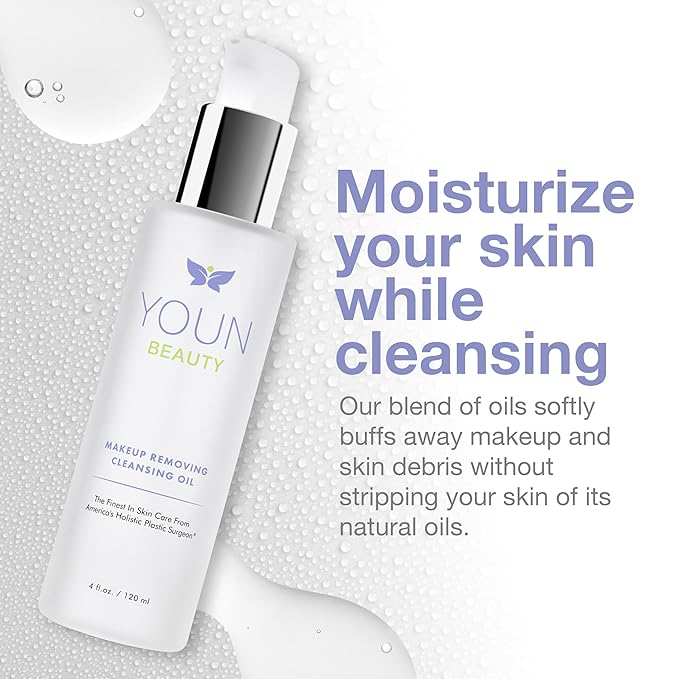 YOUN Beauty Makeup Removing Cleansing Oil by Holisitic Plastic Surgeon Dr. Anthony Youn | Hydrating Cleanser with Grape Seed, Sunflower & Rose Hip Oils | For All Skin Types, 120 ml