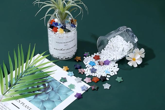 QINJIEJIE 20PCS Crystals Star Stone Healing Crystal Set Mini Crystal Stars Worry Stones Bulk Chakra Crystal Cute Pocket Star Gemstones for Meditation Balancing DIY Jewelry Star Stones Gifts for Women Stocking Stuffers