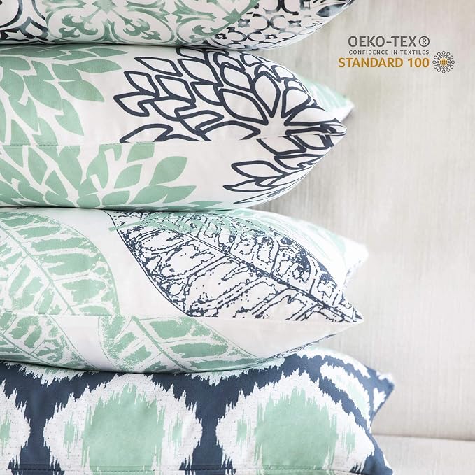 Phantoscope Set of 4 New Living Series Cyan Blue Throw Decorative Pillow Cover Cushion Cover Geometric-Pattern 18 x 18 inches 45 x 45 cm