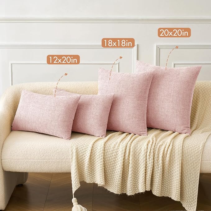 MIULEE Soft Chenille Throw Pillow Covers Pink 20x20 Inch Pack of 2 | Modern Home Decor, Classic Decorative Pillows, Solid Dyed Cases, Boho Couch Cushion Covers for Sofa Bed Living Room