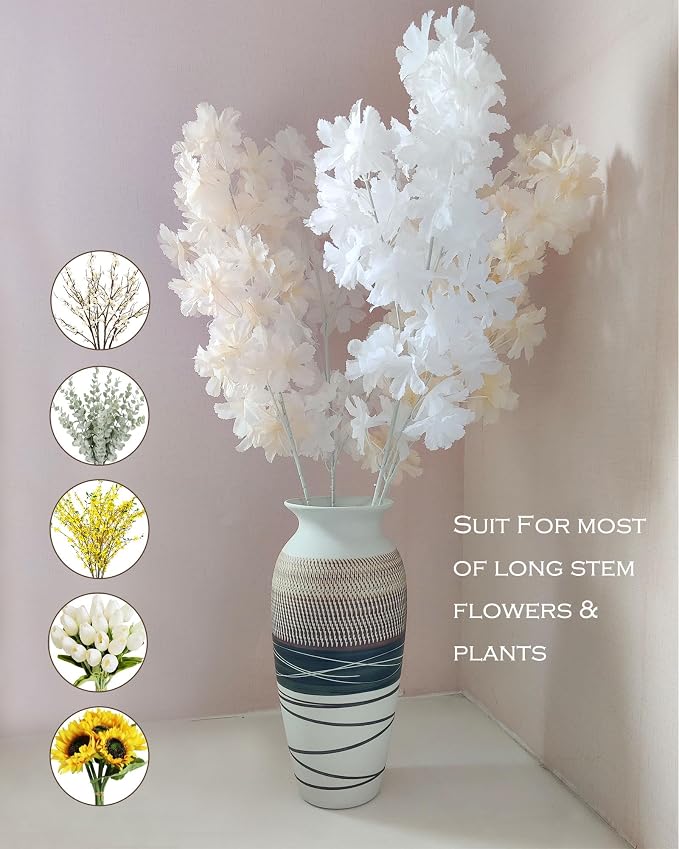 12.6" Tall Vintage Ceramic Rustic Farmhouse Vase (Half Skipcut Brown) | Large Boho Textured Flower Vases for Home Decor, Living Room, Table, Mantel, Shelf