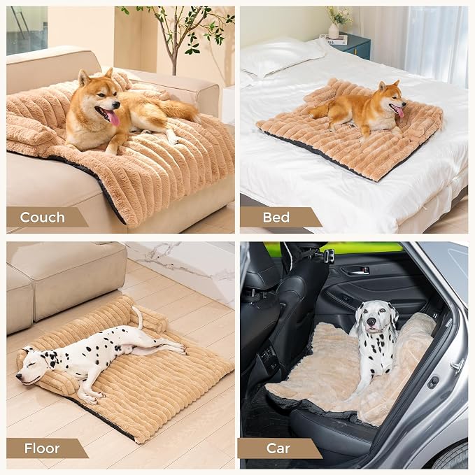Avont Breathable Dog Couch Mat, Non-Slip Sofa Protector with Soft Plush | Available with Faux Rabbit Fleece and Washable Cover, in M and L, Dark Grey, Light Grey, Brown