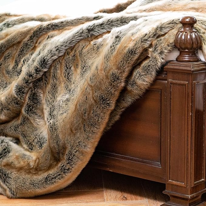 BATTILO Luxury Brown Faux Fur Throw Blanket for Couch,50"x60", Shaggy | Super Thick Warm Elegant Cozy Plush Furry Fuzzy Fluffy Faux Fur Blankets for Bed, Sofa, Living Room, Home Decor