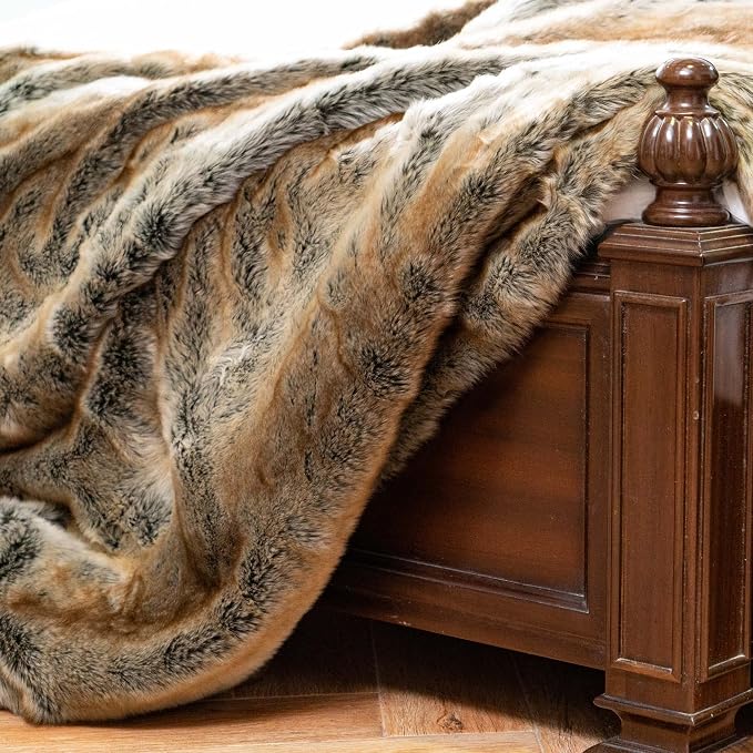 BATTILO Large Brown Faux Fur Throw Blanket for Bed, 60"x80", Shaggy | Super Thick Warm Elegant Cozy Plush Furry Fuzzy Fluffy Faux Fur Blankets for Couch, Sofa, Living Room, Home Decor