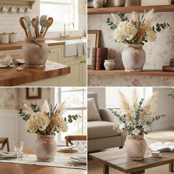 Lvases 6.5in Rust Ceramic Vase, Rustic Farmhouse Decor Flower Vase | Decorative vase for home decor, centerpiece fits living room, bedroom, kitchen, dining table, shelf and fireplace mantle