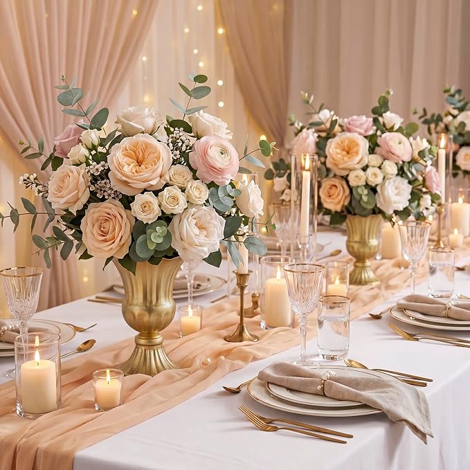 Sziqiqi Gold Metal Vase for Centerpiece, Table Flower Arrangements, 10Pcs | 9in Tall Compote Vase, Trumpet Urn Vase for Decoration, Planter Pot for Artificial Flower, For Reception, Home, Party Decor
