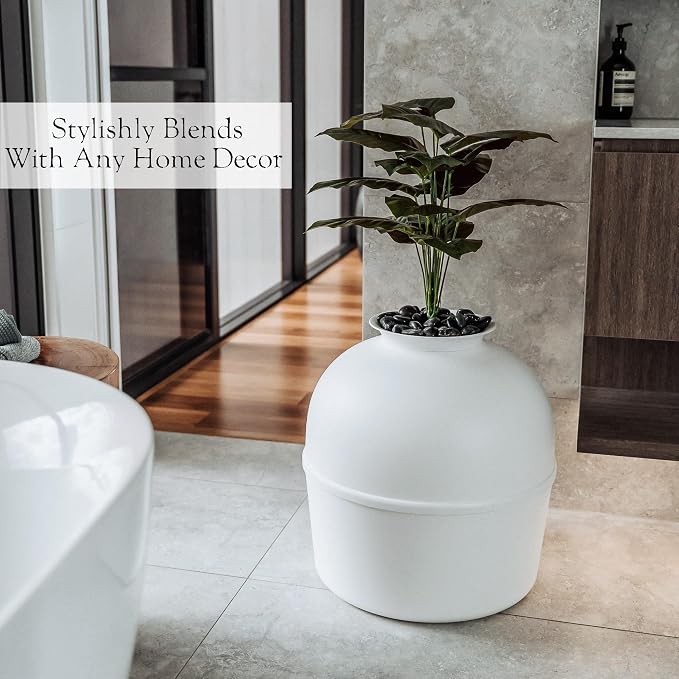Secret Litter Box by Bundle & Bliss - Hidden Litter Box Enclosure, Patented Design with Odor Control, Includes Faux Plant, Carbon Filter and Real Stones Vivid White