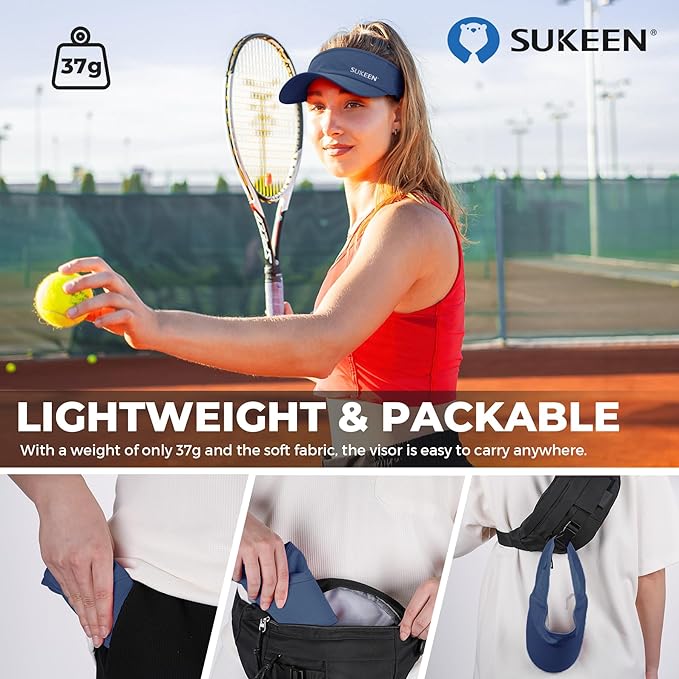 Sukeen Lightweight Sports Sun Visor Hat for Men Women | Packable, breathable, quick-dry, UPF50+ cooling visor hat, stretch fit, for running, tennis, golf, pickleball, softball