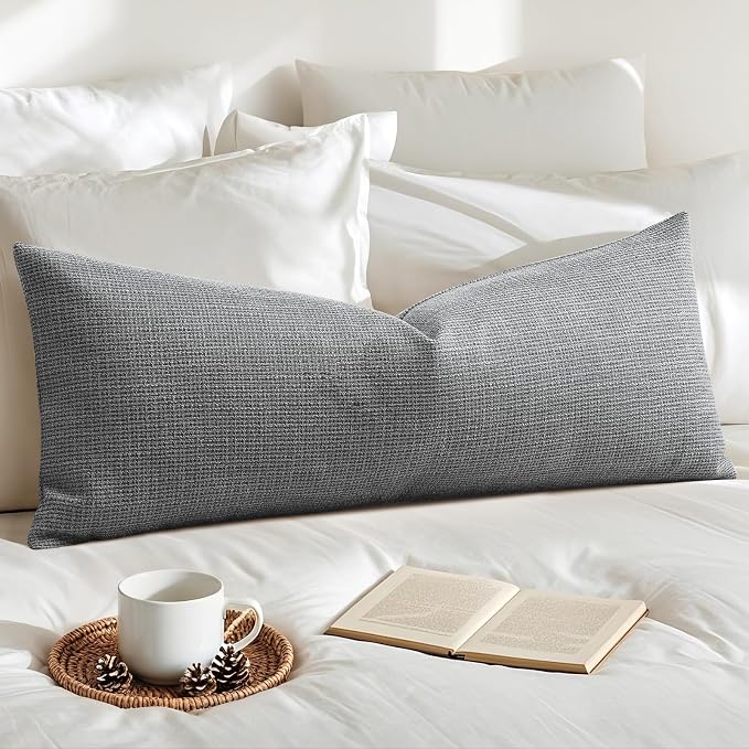 OTOSTAR Linen Throw Pillow Cover Set of 1 Decorative Long Lumbar Pillowcase Rectangle Cushion Cover 14x36 Inch for Home Decor Sofa Bedroom Car 35 x 90CM Dark Grey