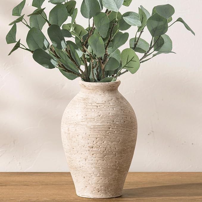 Vanselia Ceramic Flower Vase Home Decor - Large Farmhouse Table Vases Rustic Vintage Living Room Kitchen Bedroom Decorations for House Book Shelf Office Coffee Desk Dining Fireplace (9" Retro)