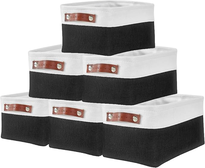 DECOMOMO Small Storage Basket, Closet Storage Bins | 6 Pack Baskets for Organizing Shelves, Decorative Linen Closet Baskets (Black & White)