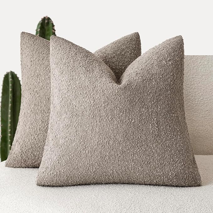 Foindtower Pack of 2, Decorative Textured Boucle Throw Pillow Covers Modern Accent Solid Pillow Cases Cozy Soft Couch Cushion Case for Chair Sofa Bedroom Living Room Home Decor 22x22 Inch Light Taupe
