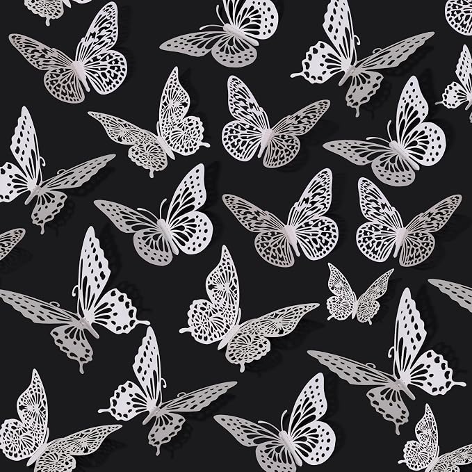 SAOROPEB 3D Butterfly Wall Decor 48 Pcs Pearl White Butterfly Decorations | 4 Styles 3 Sizes, Birthday Decorations Butterfly Party Decorations Butterfly Cake Decorations-Removable Butterfly Stickers