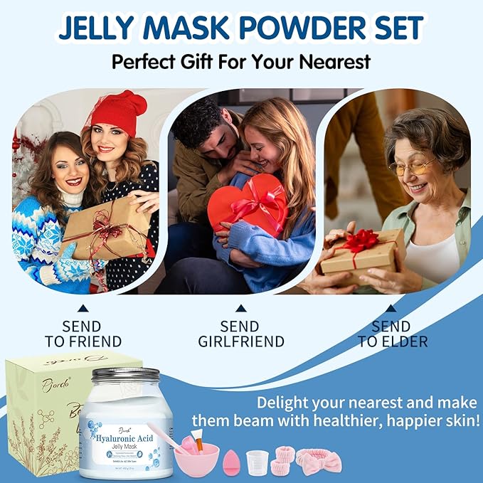 Jelly Masks Set for Facials Professional, Hyaluronic Acid Jelly Mask Powder with Mixing Bowl Set, Peel Off Hydrojelly Mask for Moisturizing & Deep Hydration, Spa Use for All Skin