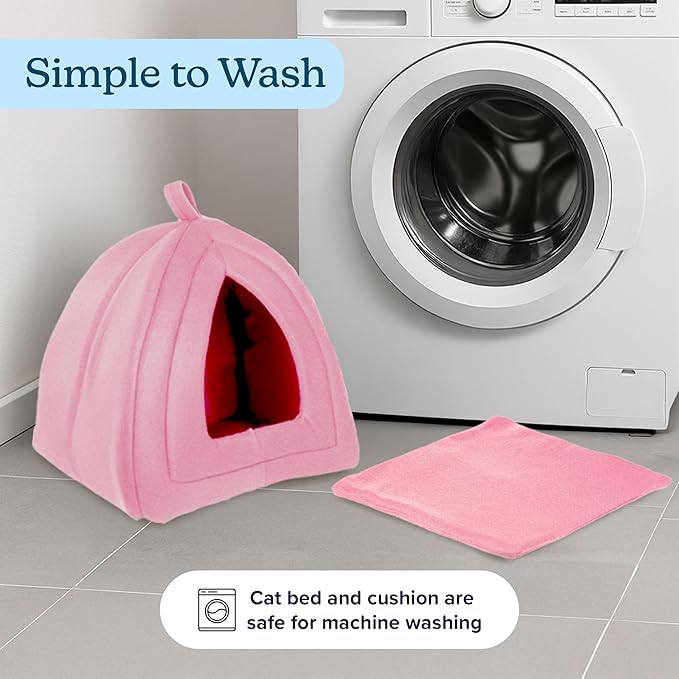 PETMAKER Cat House Indoor Bed with Removable Foam Cushion, Pink | Plush Cat Tent Bed for Small Kittens, Rabbits, Guinea Pigs, and Other Small Animals, Comfortable Cozy Pet Hideaway