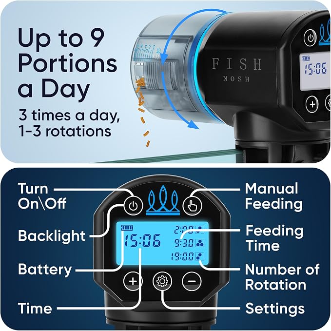 Automatic Fish Feeder for Aquarium - New Generation 2026, Auto Food Dispenser with Timer for Small Tank, Big Aquariums & Pond (Blue)