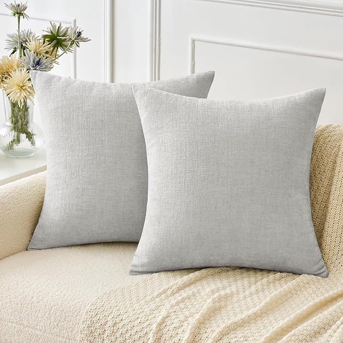 MIULEE Soft Chenille Throw Pillow Covers Light Gray 16x16 Inch Pack of 2 | Modern Home Decor, Classic Decorative Pillows, Solid Dyed Cases, Boho Couch Cushion Covers for Sofa Bed Living Room